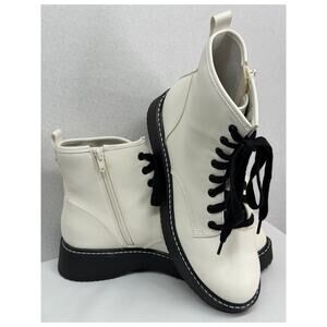 Madden NYC White Moto Combat Boots Lace Up Side Zip Lug Chunky Boots 9